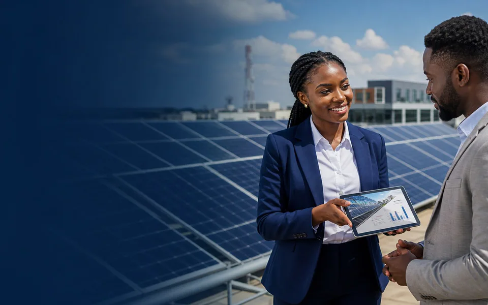 Solar sales professionals reviewing a system proposal